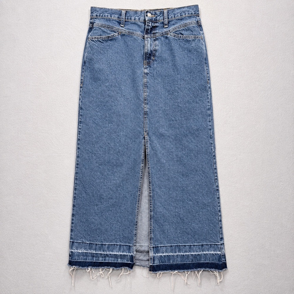 Mango MNG Denim Maxi Skirt Long Front Slit Light Blue Wash Size L Y2K Cotton